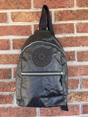 Kipling Black Sling Backpack Bag with Silver Zipper